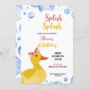 Invitación Acuarela Niña del Pato Amarillo Cumpleaños