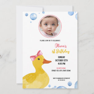 Invitación Acuarela Niña del Pato Amarillo Foto Cumpleaños