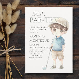 Invitación Acuarela Niño de Golf Deja Baby Shower Par-Tee