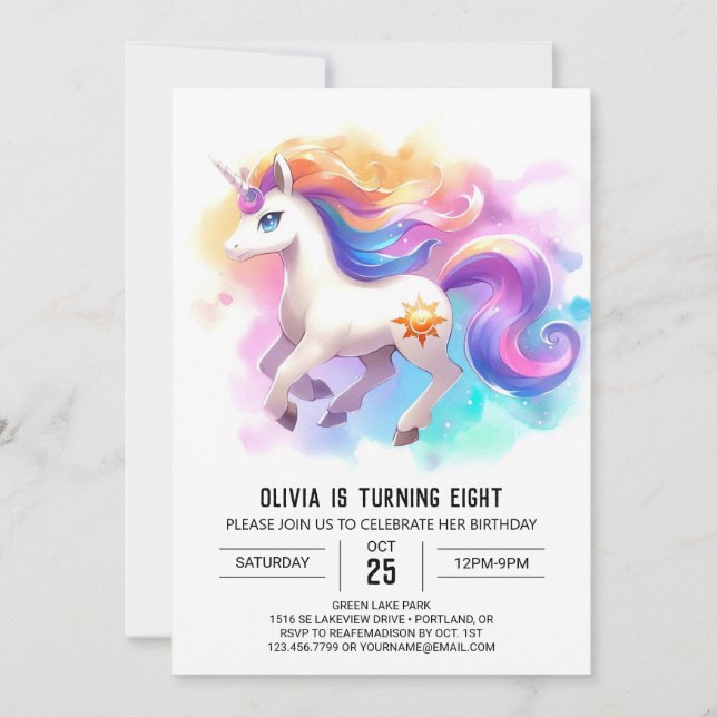 Invitación Acuarela Niños Caballos Cumpleaños (Anverso)