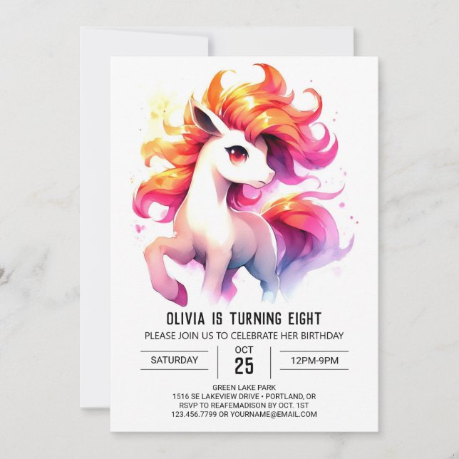 Invitación Acuarela Niños Caballos Cumpleaños (Anverso)