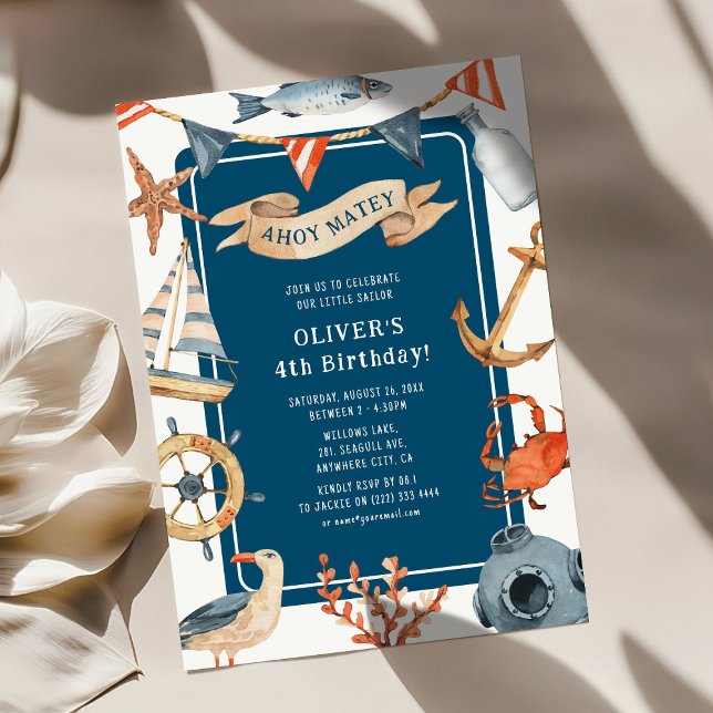 Invitación Acuarela Niños Náuticos Fiesta de cumpleaños (Subido por el creador)