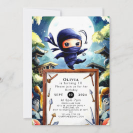 Invitación Acuarela Niños Ninja Cumpleaños