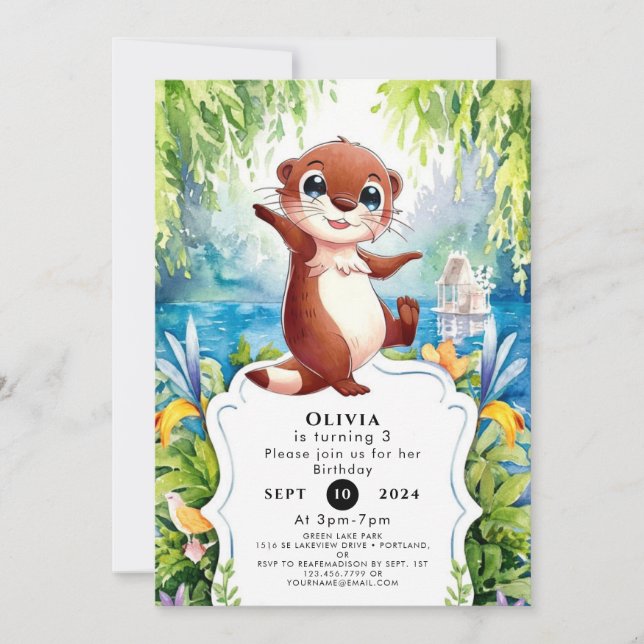 Invitación Acuarela Niños Otter Birday (Anverso)