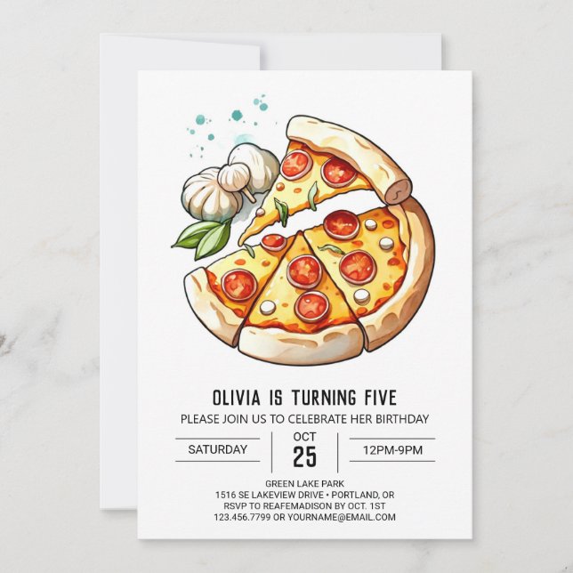 Invitación Acuarela Niños Pizza Cumpleaños (Anverso)