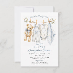 Invitación Acuarela No Podemos Esperar Azul Baby Shower