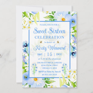 Invitación Acuarela Nomeolvides y Margaritas Dulces Dieciséis