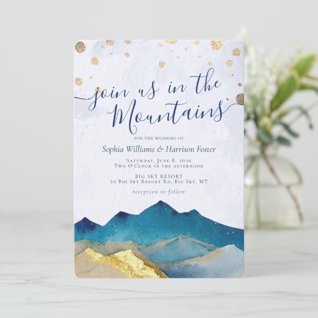 Invitación Acuarela Nos Une En La Foto Del Boda De Las Montañ (Anverso de pie)
