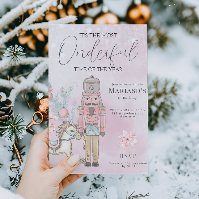 Invitación acuarela Nudista Rosa Navidades de primer cumpleañ (Subido por el creador)