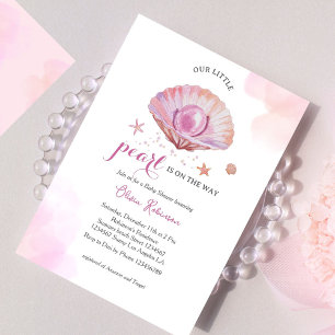 Invitación Acuarela Nuestra Pequeña Perla Chica Baby Shower