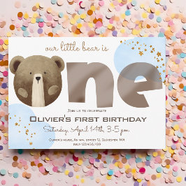 Invitación Acuarela nuestro oso pequeño es un cumpleaños de b