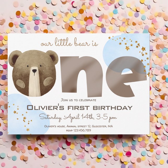 Invitación Acuarela nuestro oso pequeño es un cumpleaños de b (Subido por el creador)