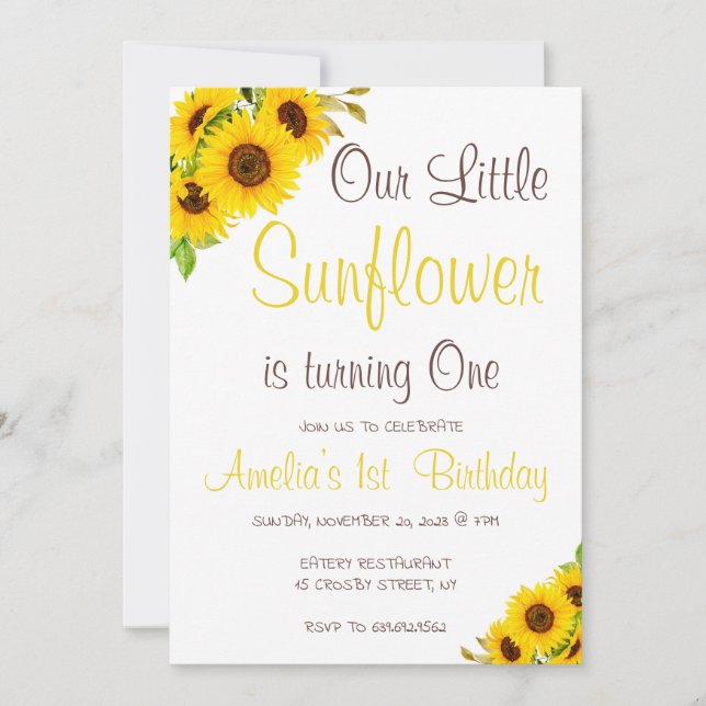 Invitación Acuarela Nuestro Pequeño Aniversario De La Flora D (Anverso)