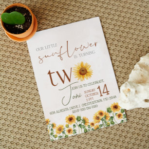 Invitación Acuarela Nuestro pequeño girasol segundo cumpleaño