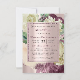 Invitación Acuarela Nupcial Marsala Blanco Floral Rosa Oro