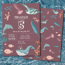 Invitación Acuarela Ocean Sea Animals Rubor Pink Birthday