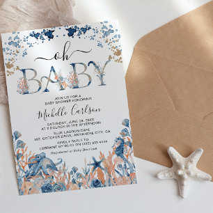 Invitación Acuarela 'Oh Baby' Baby Shower Bajo el Mar