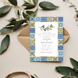 Invitación Acuarela Olive Blue azulejos Mediterráneo Boda I