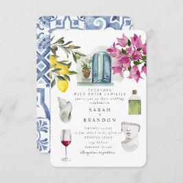 Invitación Acuarela Olive Blue mosaico Grecia Boda