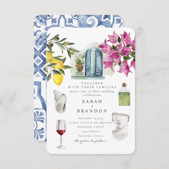 Invitación Acuarela Olive Blue mosaico Grecia Boda (Subido por el creador)