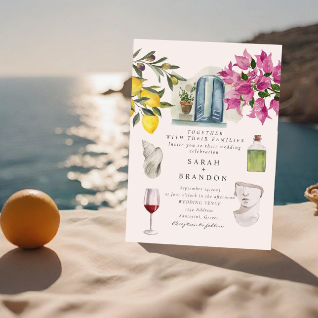 Invitación Acuarela Olive Blue mosaico Grecia Boda (Subido por el creador)