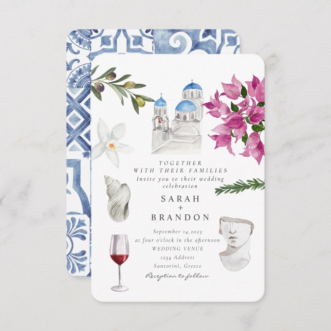 Invitación Acuarela Olive Blue mosaico Grecia Boda (Subido por el creador)