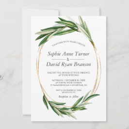 Invitación Acuarela Olive deja Boda de marco dorado