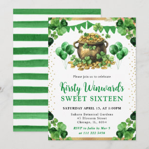 Invitación Acuarela Olla de Oro Dulces 16 de San Patricio