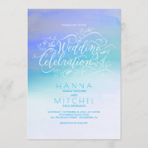 Invitación Acuarela Ombre Azul Típografía Moderna Boda