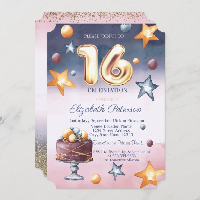 Invitación Acuarela Ombre Estrellas Pasteles Diamantes Dulces (Anverso / Reverso)