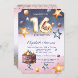 Invitación Acuarela Ombre Estrellas Pasteles Diamantes Dulces