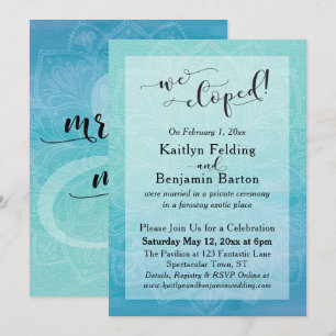 Invitación Acuarela Ombre Mandala Azul Teal Nos Fugamos