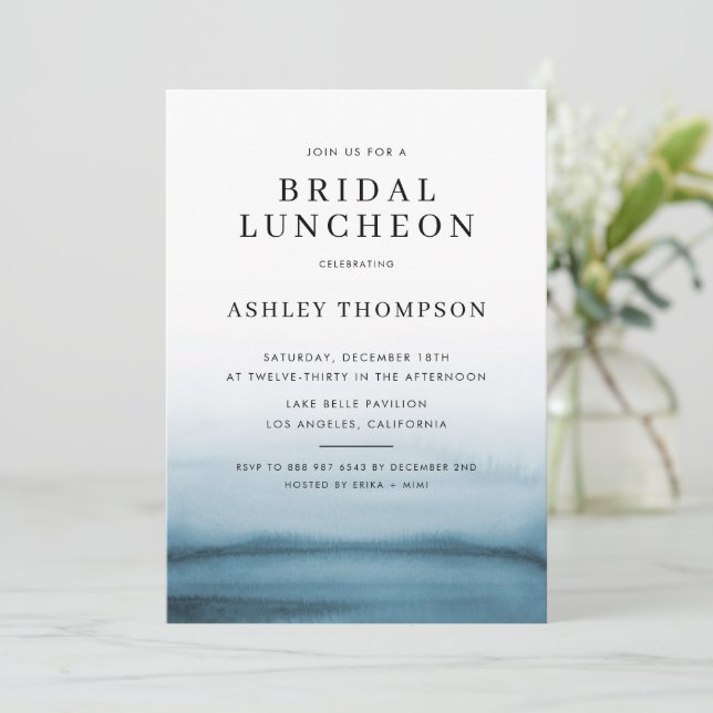 Invitación Acuarela Ombre Marina Azul Noche Moderno Luncheon (Anverso de pie)