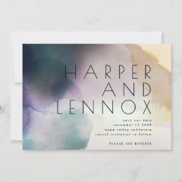 Invitación Acuarela Ombre Moderno Código QR Guardar La Fecha