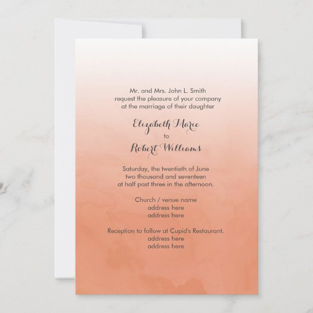 Invitación Acuarela Ombre naranja (Anverso)