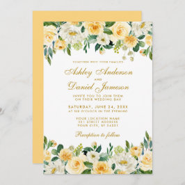 Invitación Acuarela Oro Amarillo Boda Elegante Blanca