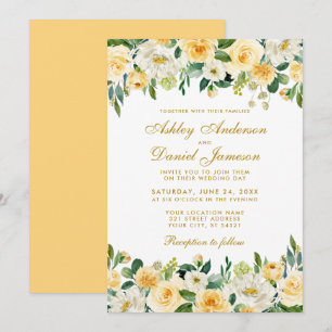 Invitación Acuarela Oro Amarillo Boda Elegante Blanca