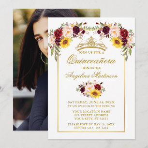 Invitación Acuarela Oro Floral Mezclado Quinceanera Foto
