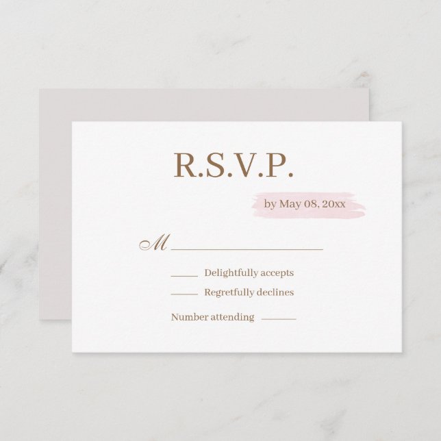 Invitación Acuarela Oro rosa Blanco Elegante Boda RSVP (Anverso / Reverso)