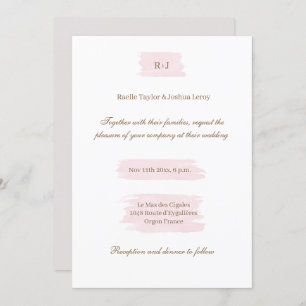 Invitación Acuarela Oro Rosa Blanco Gris Elegante Boda