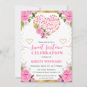 Invitación Acuarela Oro Rosa Flores Dulce 16