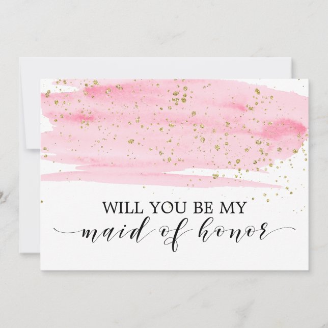 Invitación Acuarela Oro Rosa Serás Mi Mujer De Honor (Anverso)