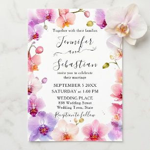 Invitación Acuarela Orquídea Botánica Rosa Púrpura Boda