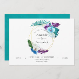 Invitación Acuarela Orquídeas Tropicales Boda Geométrico