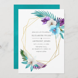 Invitación Acuarela Orquídeas Tropicales Boda Geométrico