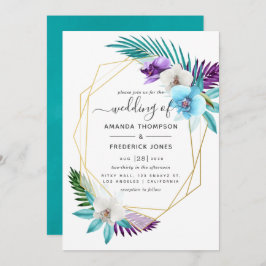Invitación Acuarela Orquídeas Tropicales Boda Geométrico