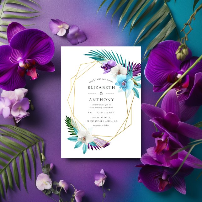 Invitación Acuarela Orquídeas Tropicales Boda Geométrico (Subido por el creador)