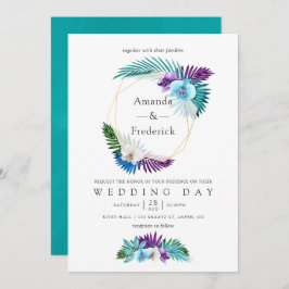 Invitación Acuarela Orquídeas Tropicales Boda Geométrico