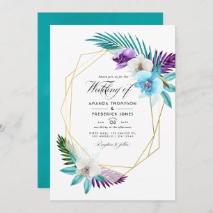 Invitación Acuarela Orquídeas Tropicales Boda Geométrico Invi