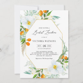 Invitación Acuarela Orquídeas y Kumquats Dorado Noche